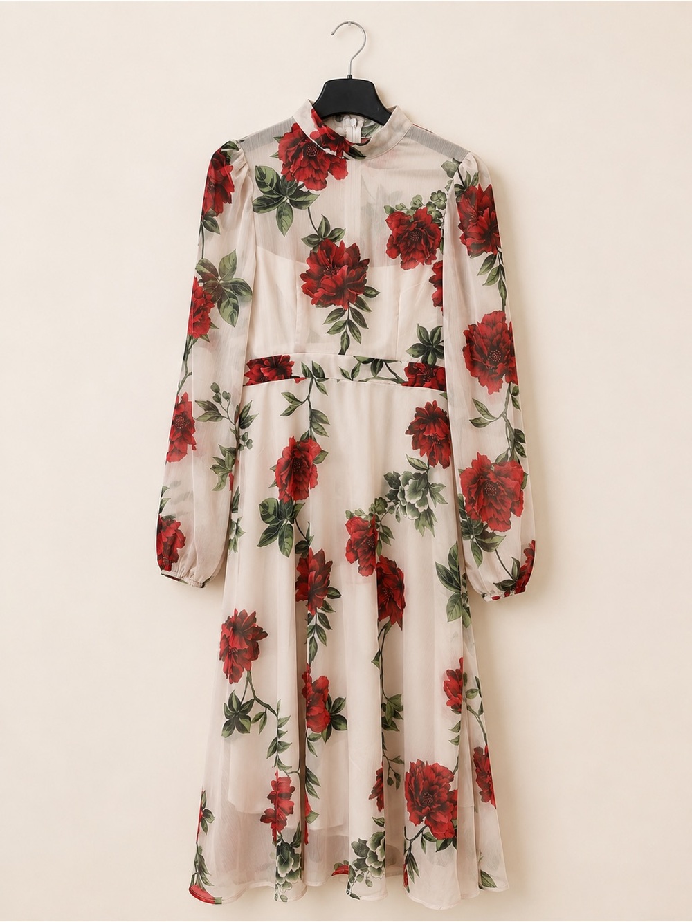 NWT Sunday Up Floral Red Rose Long-Sleeve Maxi Dress Sz L